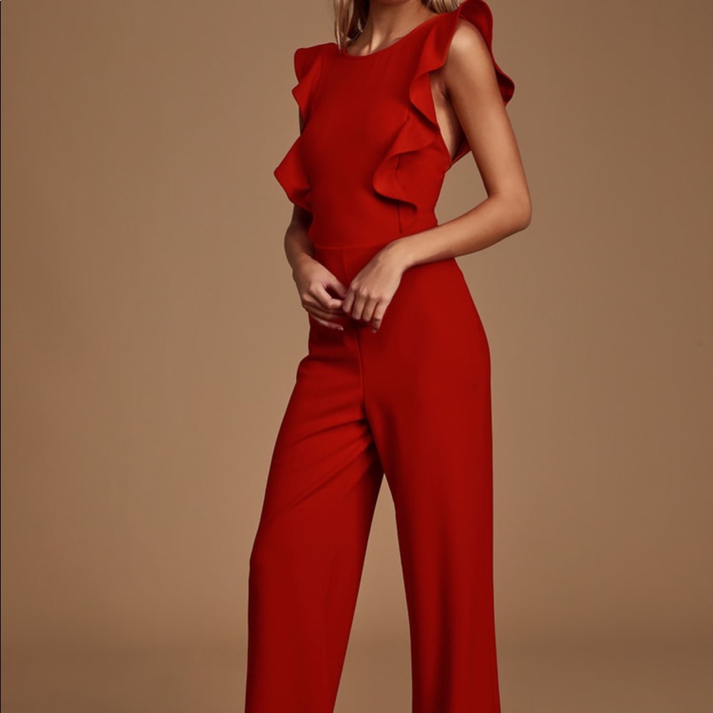 COPY - Red ruffle wide leg jumpsuit